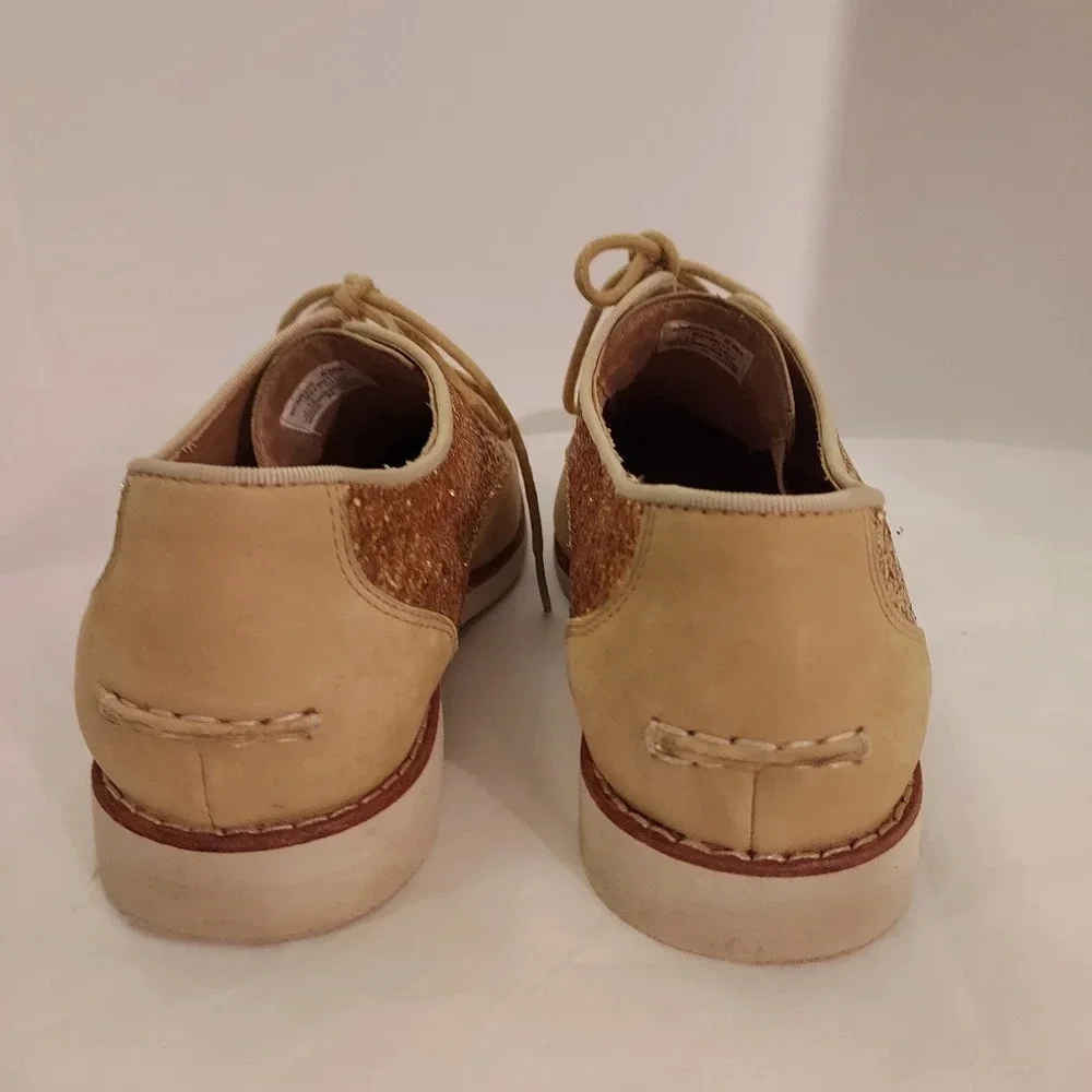 Sperry Top-Sider Beige and Gold Sequin Glitter Lace Up Oxford Shoes in Size 8.5M